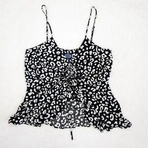 Y2K‎ Black Leopard Print Cami Top - Adjustable Ruched Front - Women's Medium